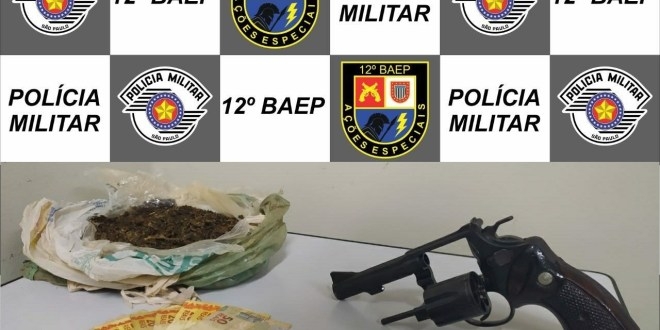 BAEP em Andradina prende indivíduo em bar com arma de fogo e droga, alvo de combate ao crime bairro rural Timboré