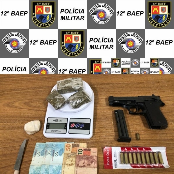 Policiais do BAEP de Araçatuba prendem vidraceiro por tráfico e porte ilegal de arma, alvo de combate bairro Umuarama