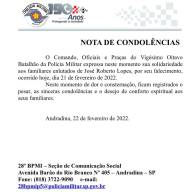 28º BPM/I DE ANDRADINA NOTA DE CONDOLÊNCIAS PARA FAMÍLIA DE JOSÉ ROBERTO LOPES