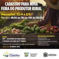 Prefeitura de Castilho cadastrará agricultores para a Nova Feira do Produtor Rural