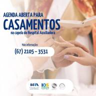 Em Três Lagoas aberta inscrições para casamentos na Capela do Hospital Auxiliadora!