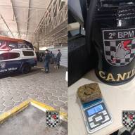 Cão farejador da PM localiza droga em bolsa durante fiscalização no terminal rodoviário de Três Lagoas