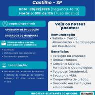 2ª feira: Metalfrio selecionará Operadores de Produção e de Máquinas no Balcão de Empregos de Castilho