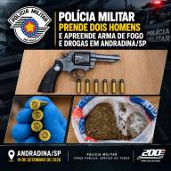 Polícia Militar de Andradina prende dois homens, apreende arma de fogo e drogas após tiros no Otávio Minholi