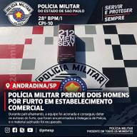 Polícia Militar prende dois homens por furto em estabelecimento comercial em Andradina/SP