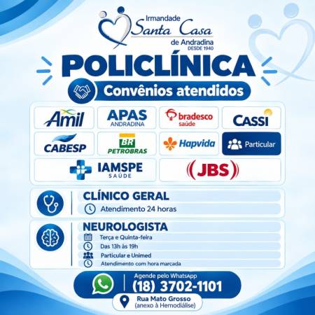 Policlínica de Andradina amplia acesso à saúde com atendimento por convênios e consultas especializadas