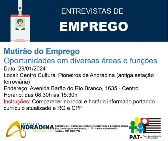 Empresas fazem mutirão para contratação de 100 trabalhadores em Andradina