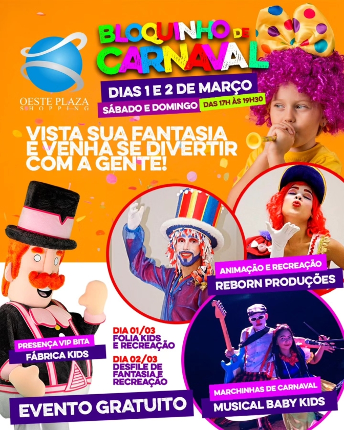 Em Andradina tem Carnaval no Oeste Plaza Shopping