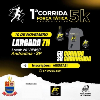 INSCRIÇÕES ABERTAS PARA 1ª CORRIDA DA FORÇA TÁTICA EM ANDRADINA