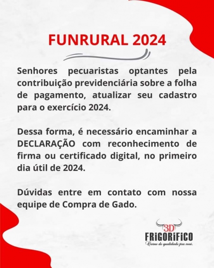 Em Andradina Frigorífico 3D informa aos pecuaristas Funrural 2024