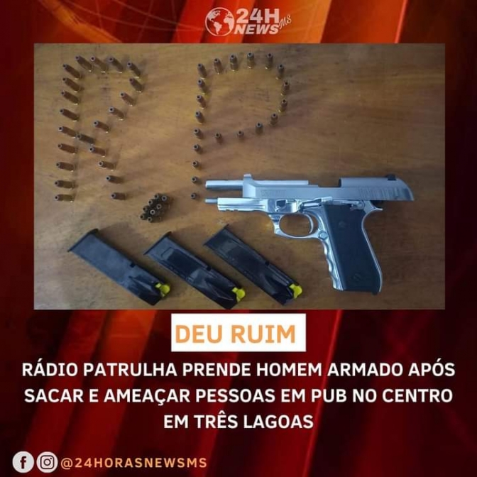 Rádio Patrulha de Três Lagoas prende homem com arma de fogo no Centro de Três Lagoas