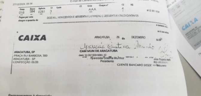 Polícia Civil investiga Câmara de Araçatuba sofre golpe com cheque falsificado de R$ 12,9 mil