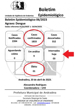 Andradina ultrapassa 1.800 casos confirmados de dengue