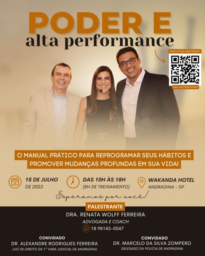 Treinamento “O Poder e Alta Performance” terá início em julho em Andradina