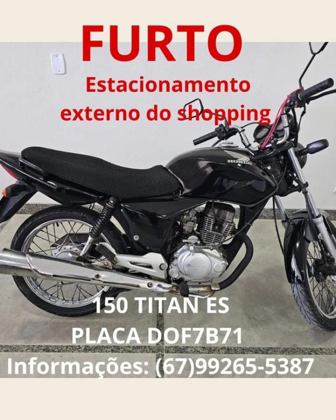 Polícia Civil de Três Lagoas investiga furto de moto no estacionamento do Shopping