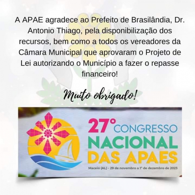 APAE DE BRASILÂNDIA MS PARTICIPARÁ DE CONGRESSO EM MACEIÓ