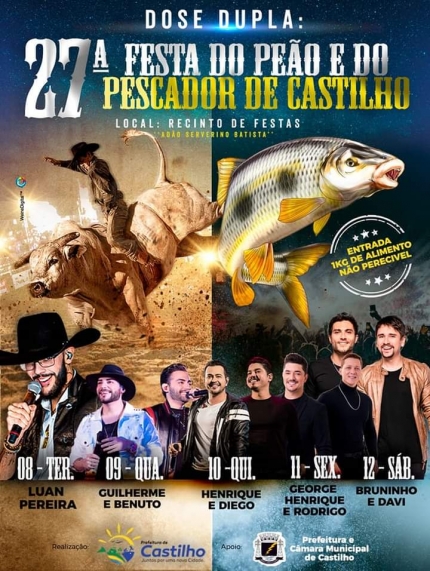 Festa dose dupla em Castilho: 27ª Festa do Peão e do Pescador será de 08 a 12 de agosto