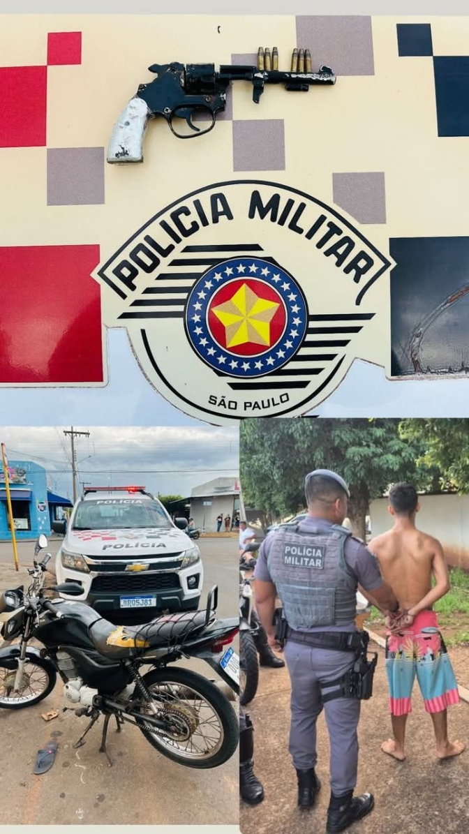 Polícia Militar apreende arma de fogo e recupera moto furtada em Andradina