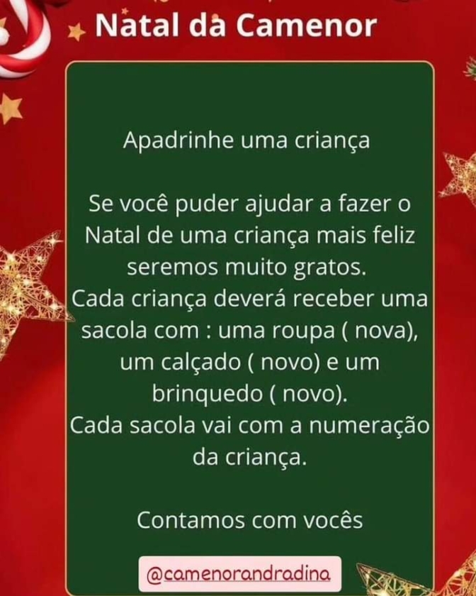 Convite para Apadrinhar uma Criança da Camenor de Andradina