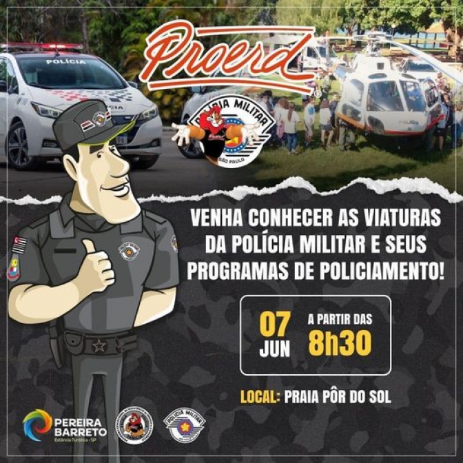 Em Pereira Barreto Polícia Militar fará exposição de viaturas e do helicóptero Águia na Praia Pôr do Sol