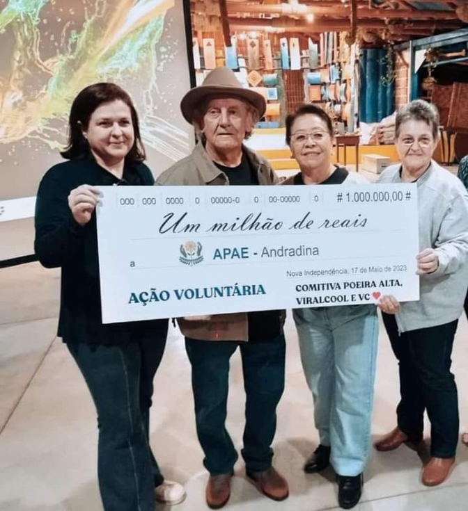 APAE DE ANDRADINA RECEBE CHEQUE DE 1 MILHÃO DO EMPRESÁRIO JOSE PEDRO TONIELLO