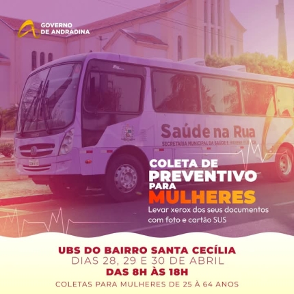 EM ANDRADINA COLETA DO PREVENTIVO ACONTECE NO JARDIM SANTA CECÍLIA À PARTIR DE SEGUNDA (28)