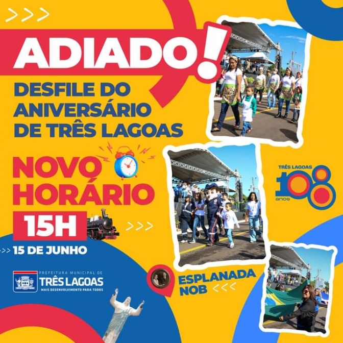 Desfile Cívico do aniversário de Três Lagoas será agora à tarde às 15 horas