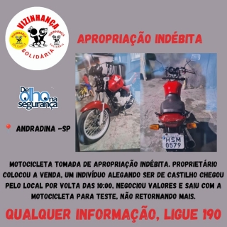 Polícia Civil de Andradina investiga cliente fugiu sem pagar motocicleta