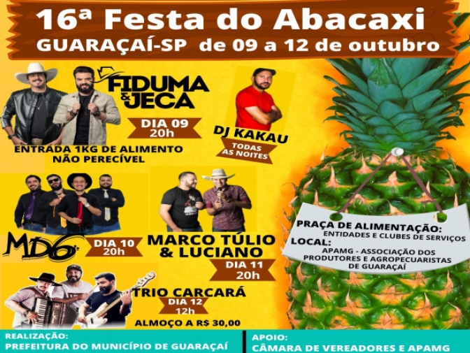 Festa do Abacaxi começa domingo com Fiduma &amp; Jeca. Entrada será 1 kg de alimento