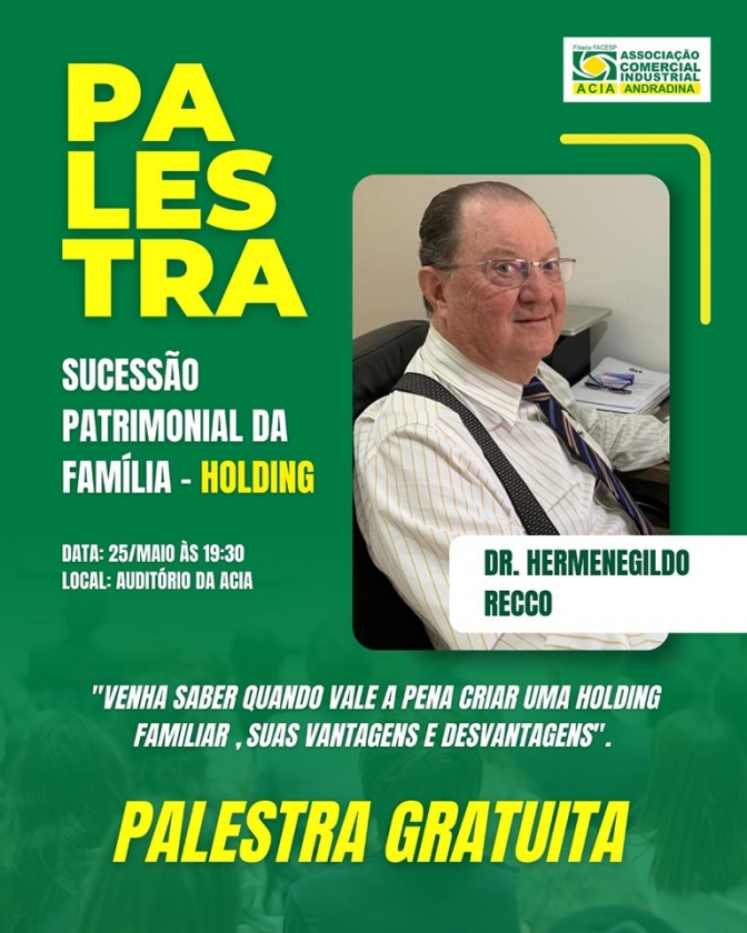 Nesta sexta à noite tem palestra na Associação Comercial e Industrial de Andradina