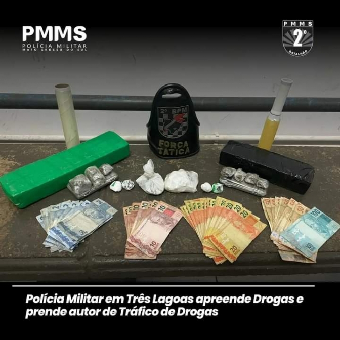 Polícia Militar em Três Lagoas realiza a apreensão drogas e prende traficante