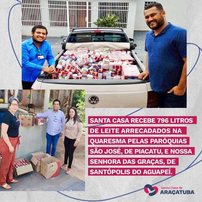 Paróquias de Piacatu e Santópolis do Aguapeí arrecadam leite para a Santa Casa de Araçatuba