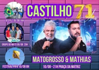 Castilho celebrará 71 anos com desfile, forró, festival de pipa e show com Matogrosso e Matias