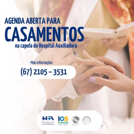 Em Três Lagoas aberta inscrições para casamentos na Capela do Hospital Auxiliadora!