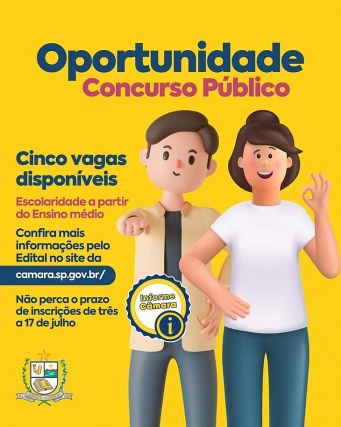 Prazo para inscrição no concurso da Câmara de Andradina encerra nesta segunda-feira