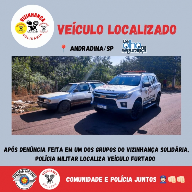 Após denúncia, Polícia Militar de Andradina localiza veículo furtado