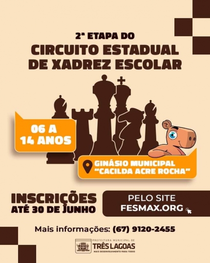 Três Lagoas será a sede da 2ª Etapa do Circuito Estadual de Xadrez Escolar!