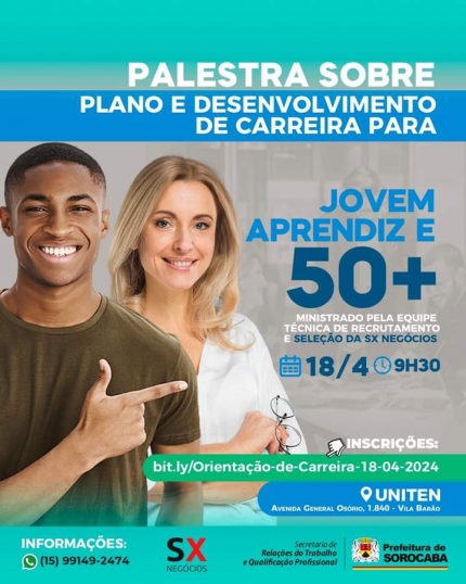 Em Sorocaba palestra sobre plano e desenvolvimento da carreira para jovem aprendiz e 50+