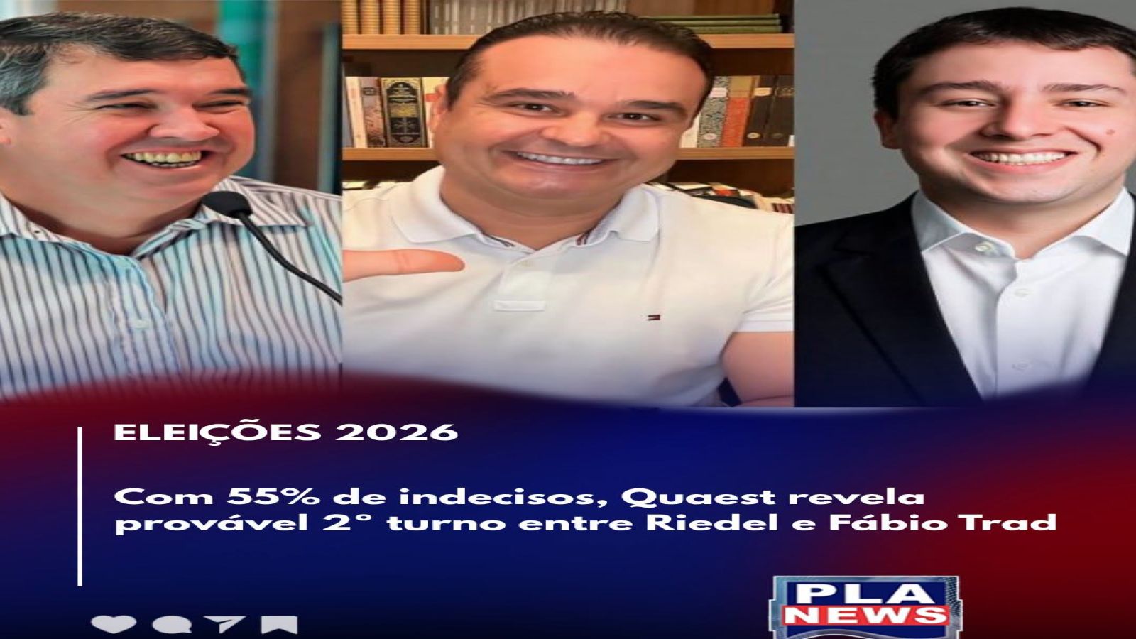 Com 55% de indecisos, Quaest revela provável 2º turno entre Riedel e Fábio Trad