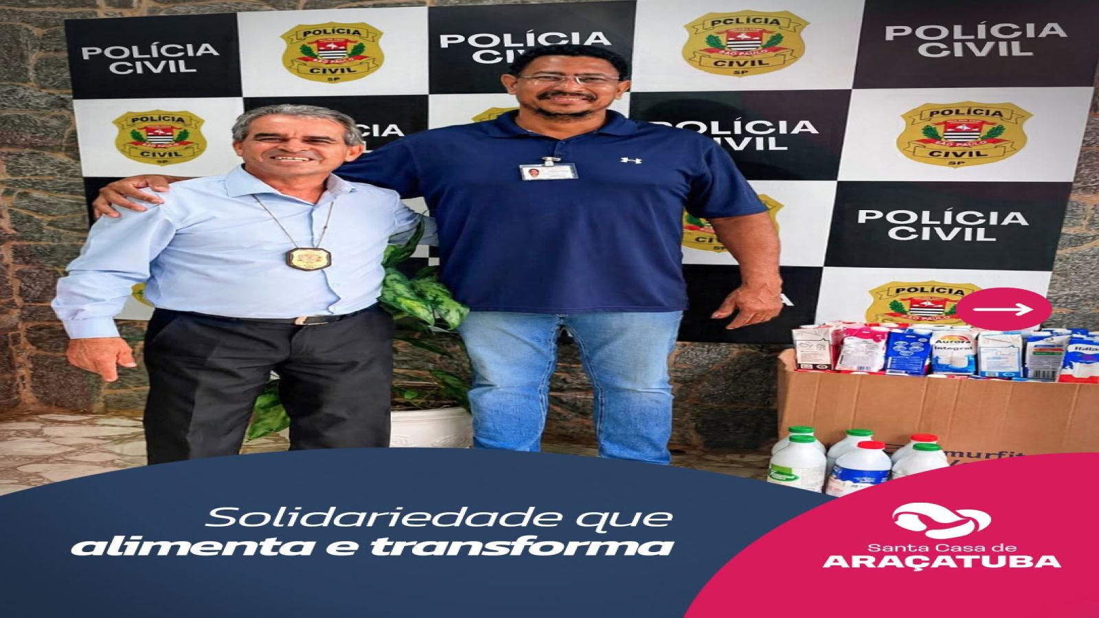 POLÍCIA CIVIL DOA 161 LITROS DE LEITE PARA SANTA CASA DE ARAÇATUBA 