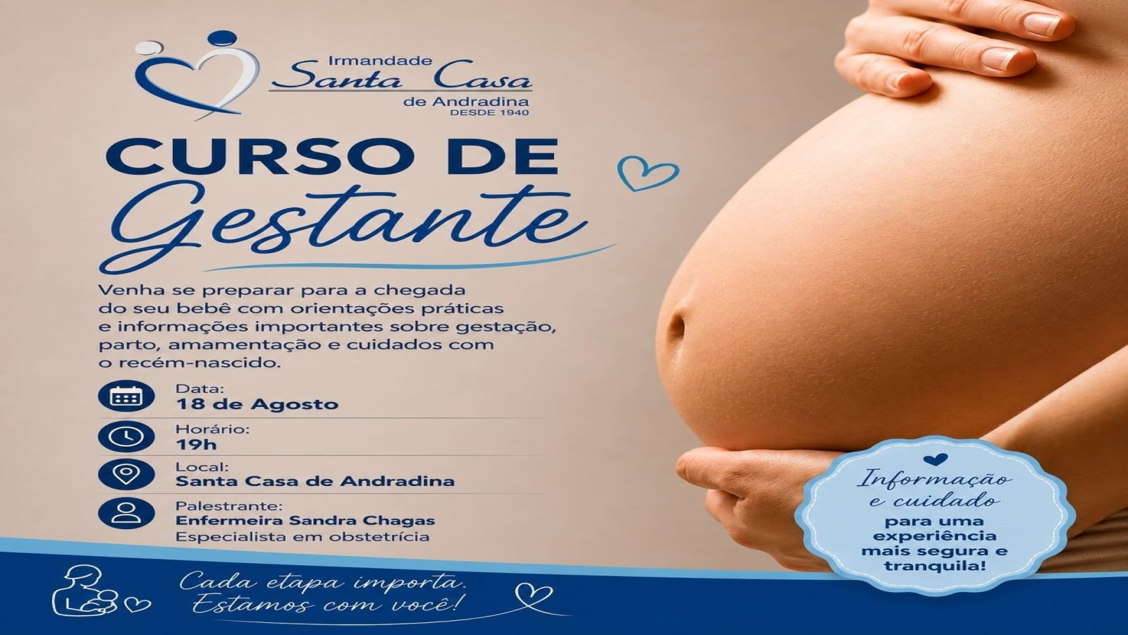 Santa Casa de Andradina tem curso de gestante em novo horário, agora é às 19 horas